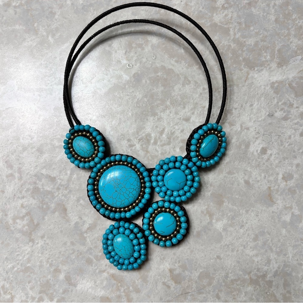 Faux Turquoise Beaded Statement Necklace – Boho Chic Style